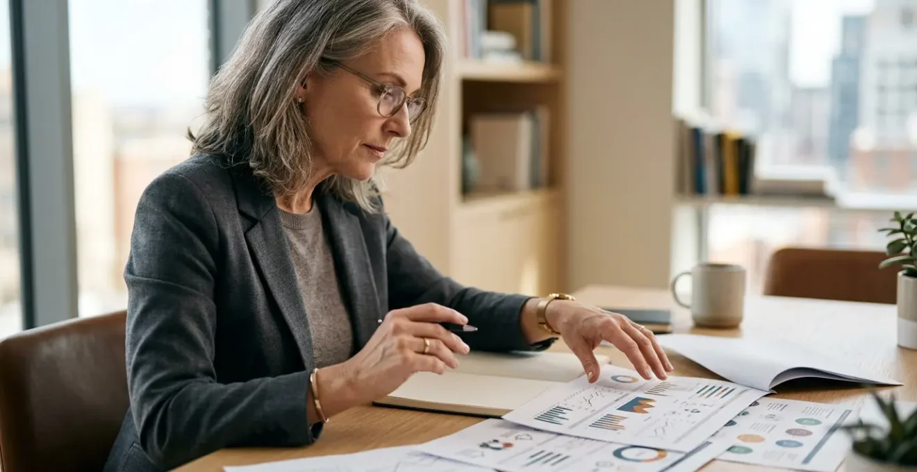 Professionnel réfléchissant à sa stratégie de retraite face à des documents financiers