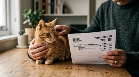Propriétaire d'un chat prenant une décision concernant la santé de son animal