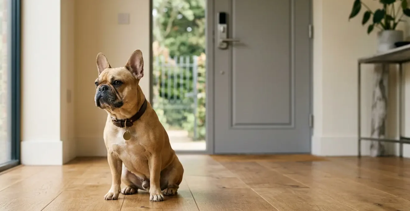 Chien de race de luxe en sécurité, évoquant la protection et la prévention contre le vol