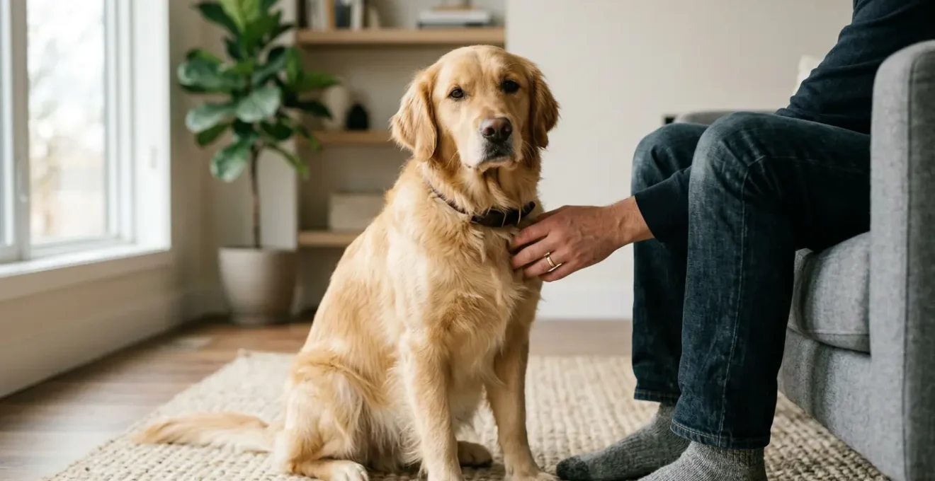 Chien domestique avec son proprietaire illustrant la responsabilite civile et l'assurance