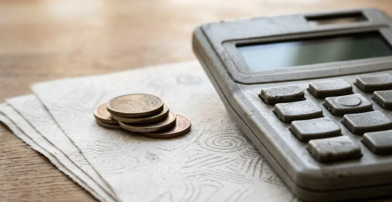 Scène macro montrant une calculatrice et des documents, symbolisant le calcul financier pour choisir son assurance automobile.