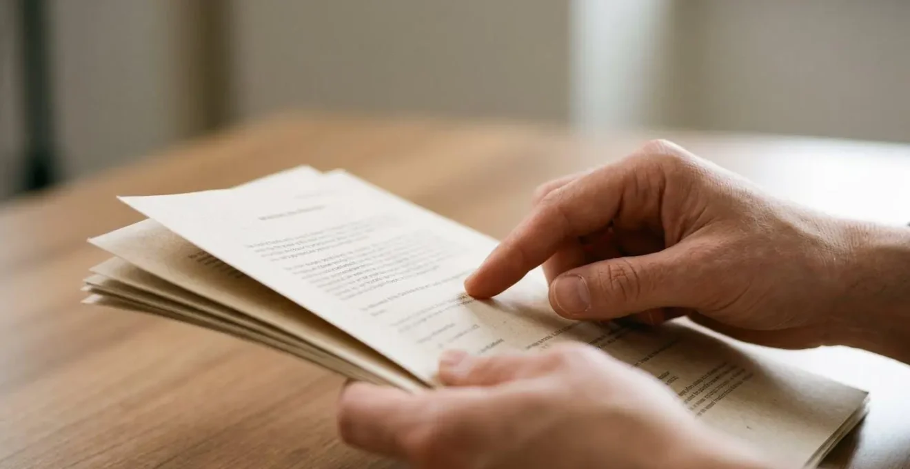 Gros plan sur des mains consultant attentivement un contrat d'assurance automobile