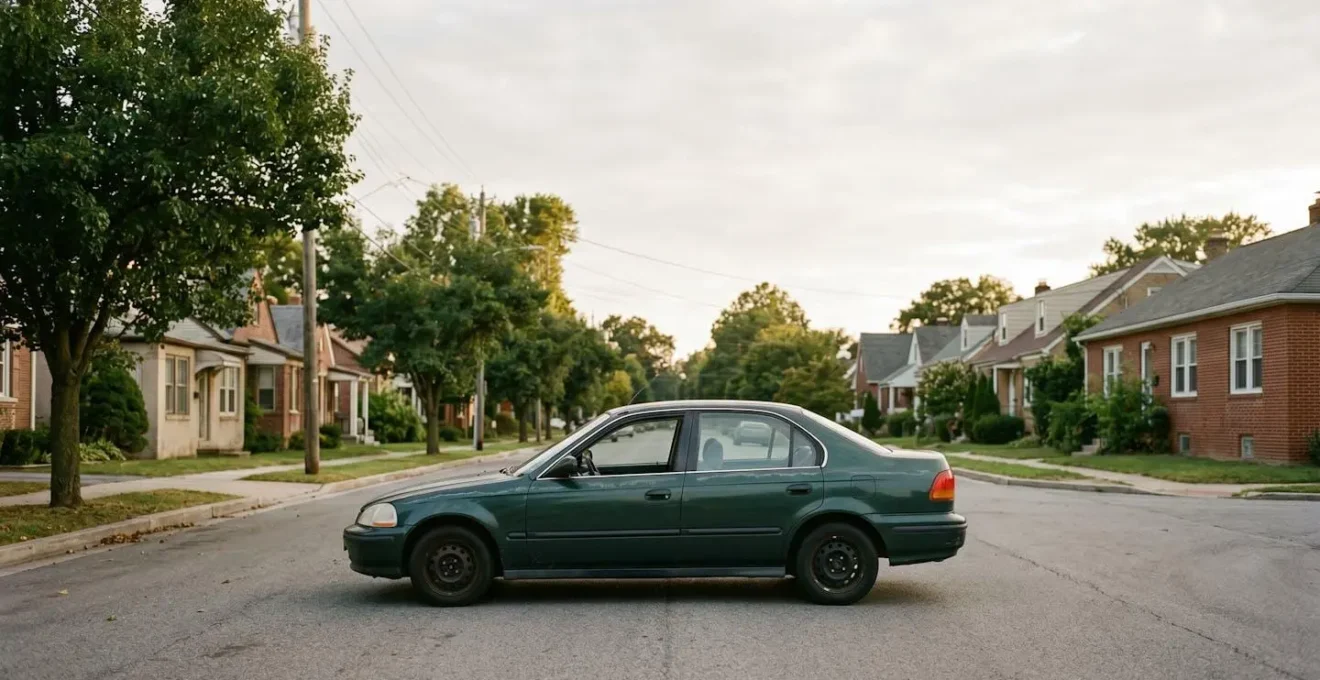 Voiture ancienne de plus de 10 ans dans un environnement urbain quotidien illustrant la dépendance à la mobilité automobile